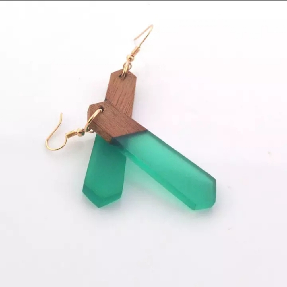 *2 for $15* Aqua Wood Resin Drop Earrings